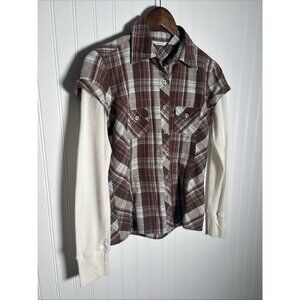 Y2K Plaid Blouse With Long Knit Sleeves Junior/Women’s S